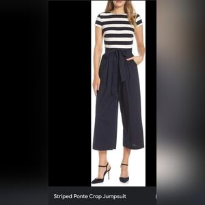 Striped ponte crop jumpsuit